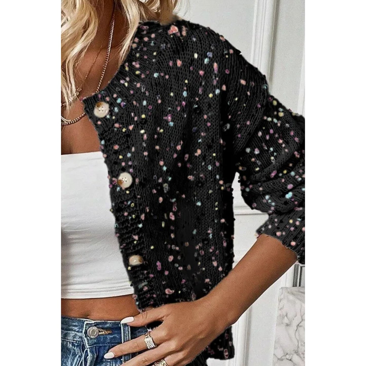 Confetti Button Up Long Sleeve Cardigan