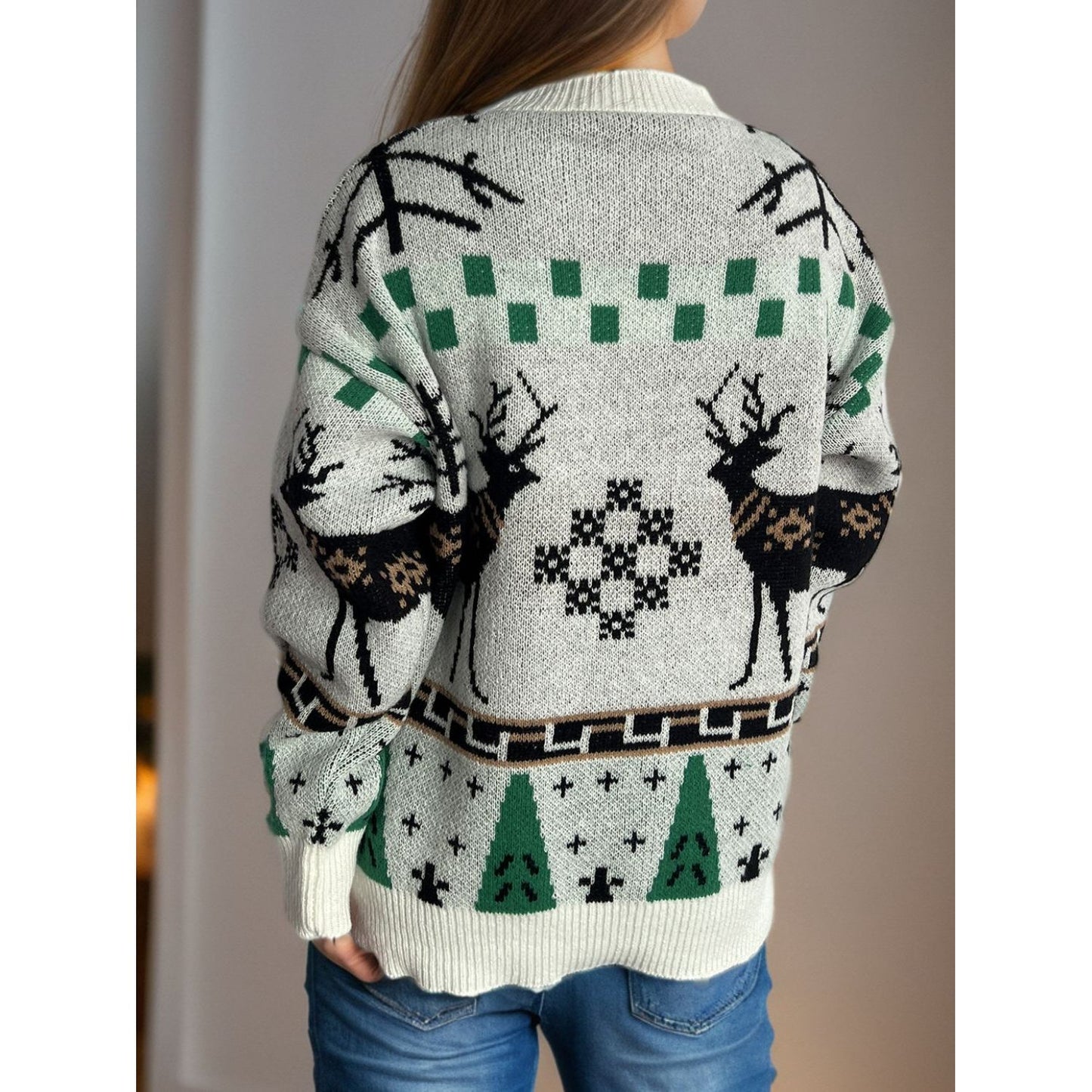 Christmas Element Round Neck Long Sleeve Sweater