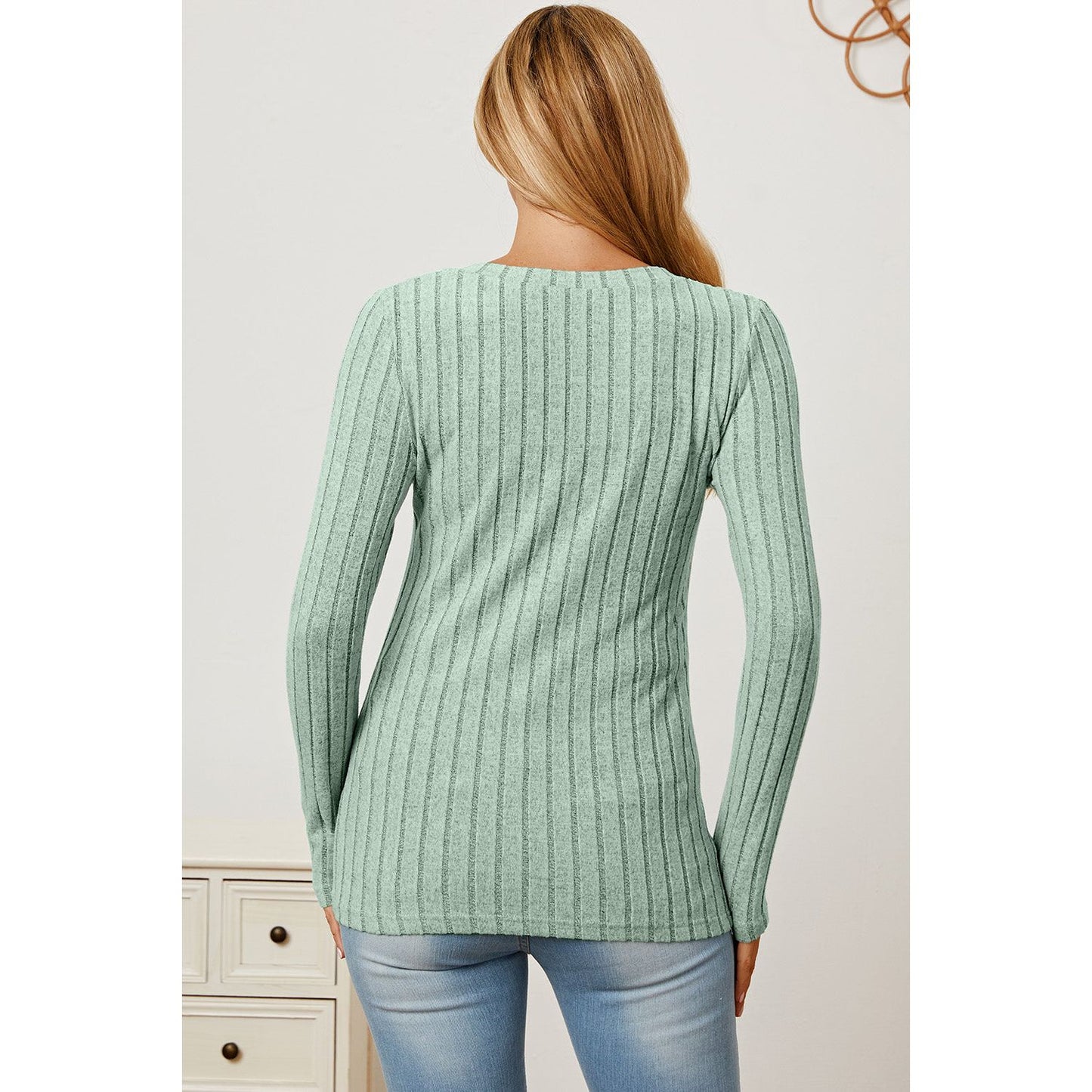 Basic Bae Full Size Ribbed V-Neck Long Sleeve T-Shirt