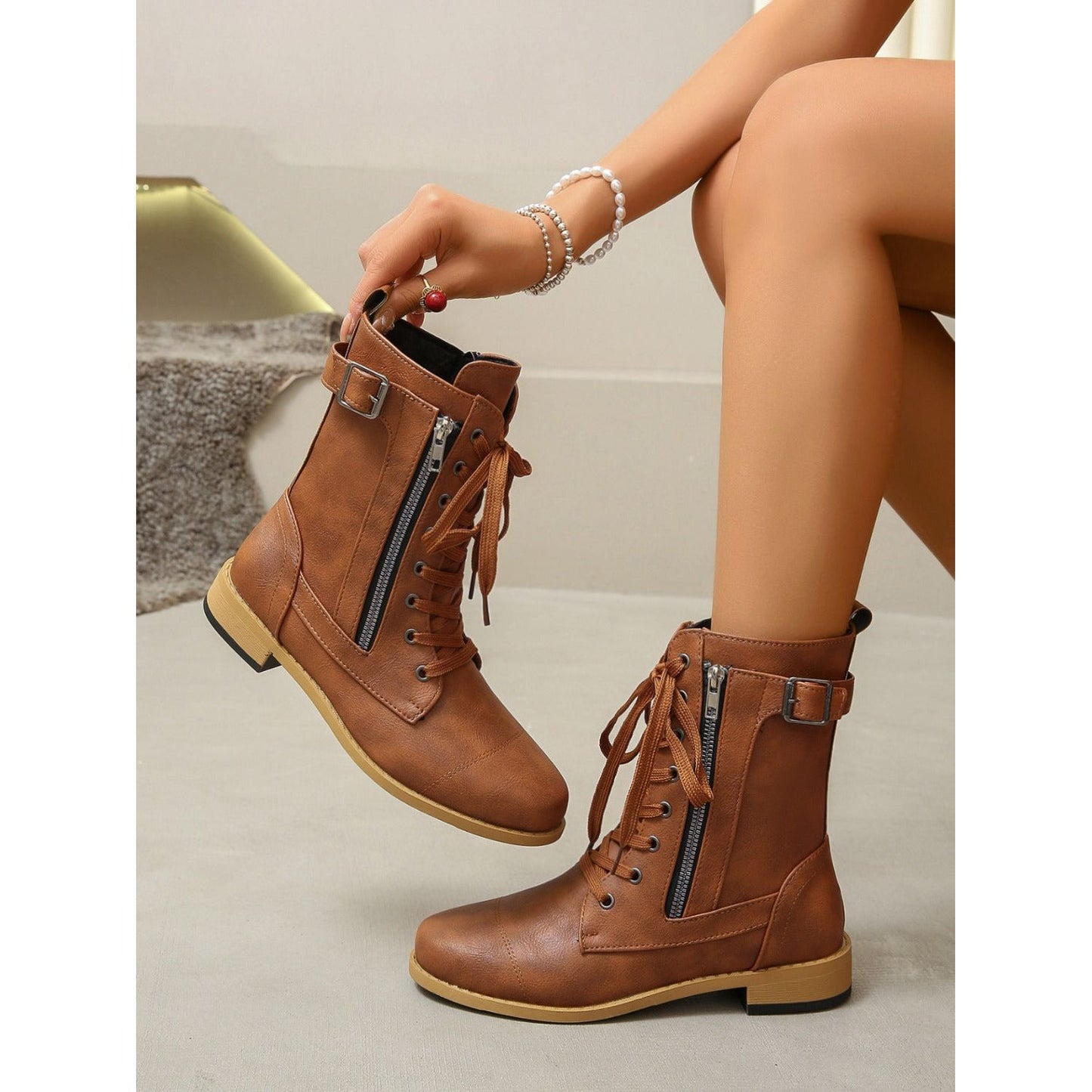 PU Leather Lace-Up Boots