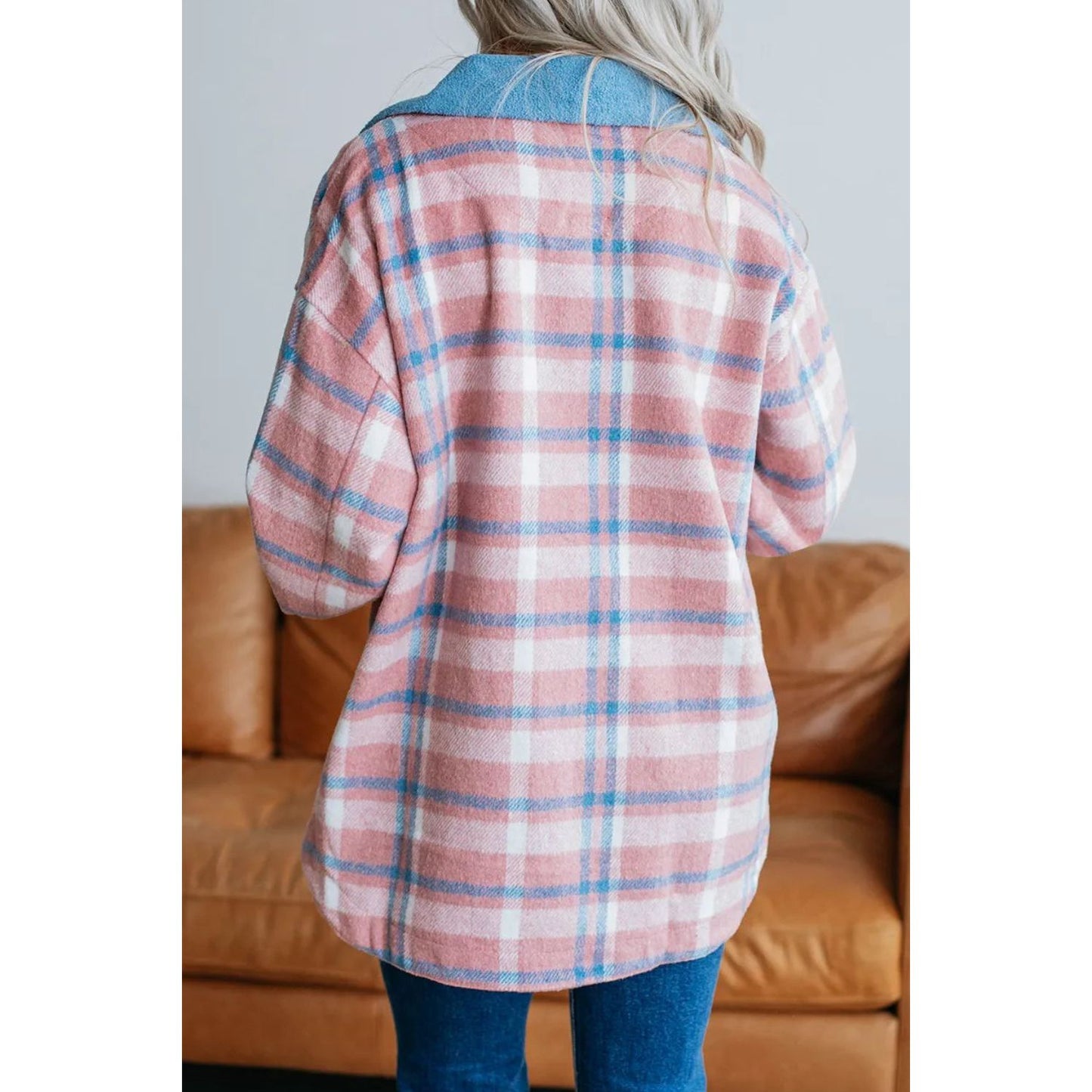 Plaid Collared Neck Long Sleeve Jacket