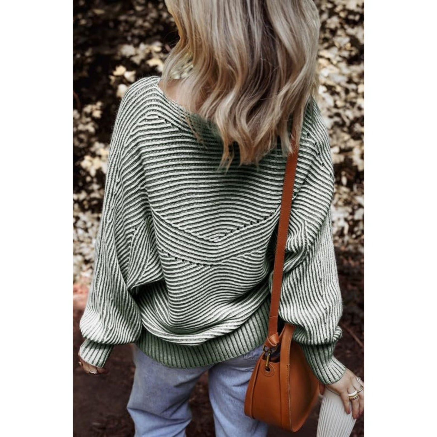 Textured Striped Round Neck Long Sleeve Top