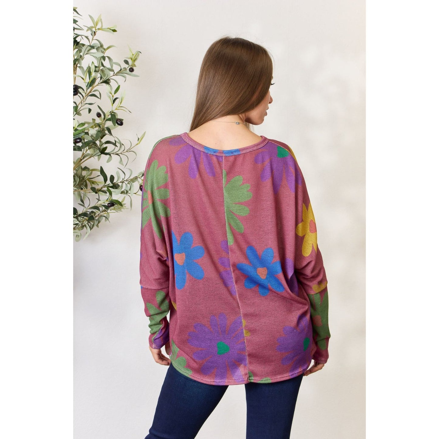 Hopely Full Size Floral V-Neck Long Sleeve Top