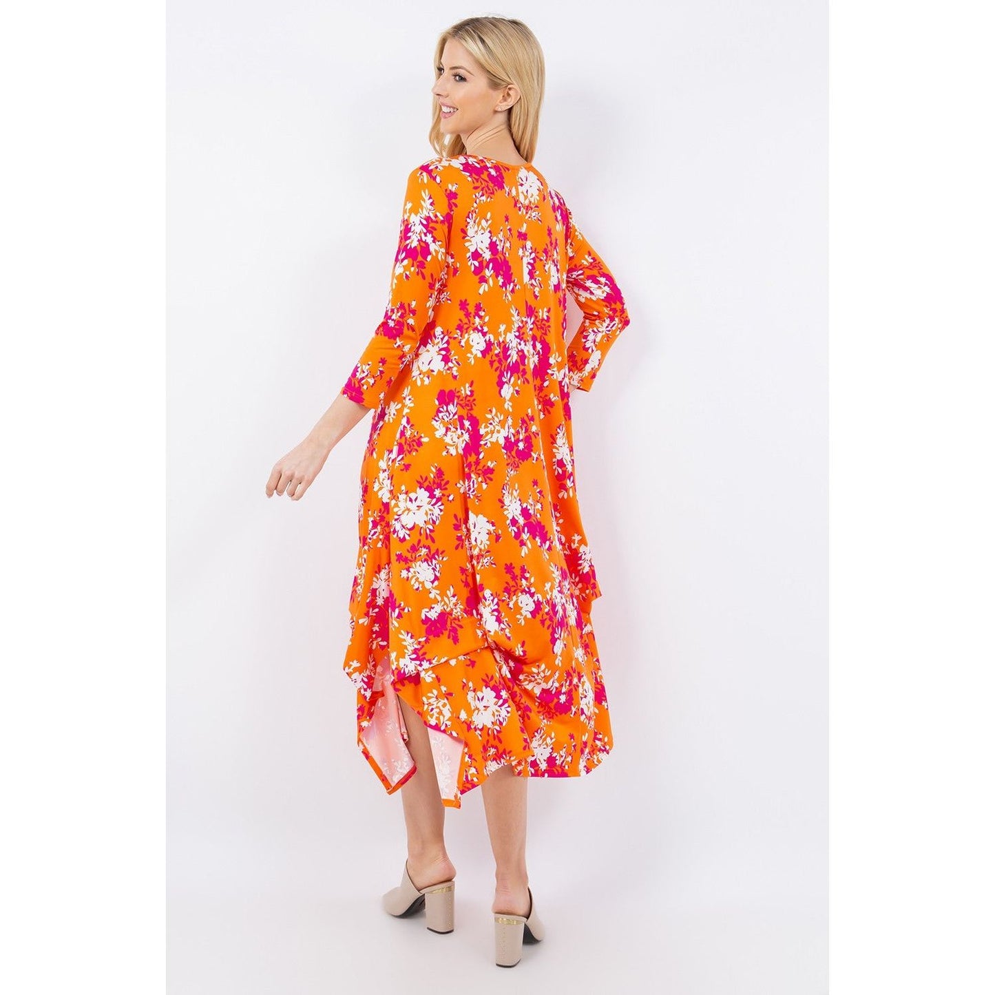 Celeste Full Size Pick-Up Hem Asymmetric Floral Midi Dress