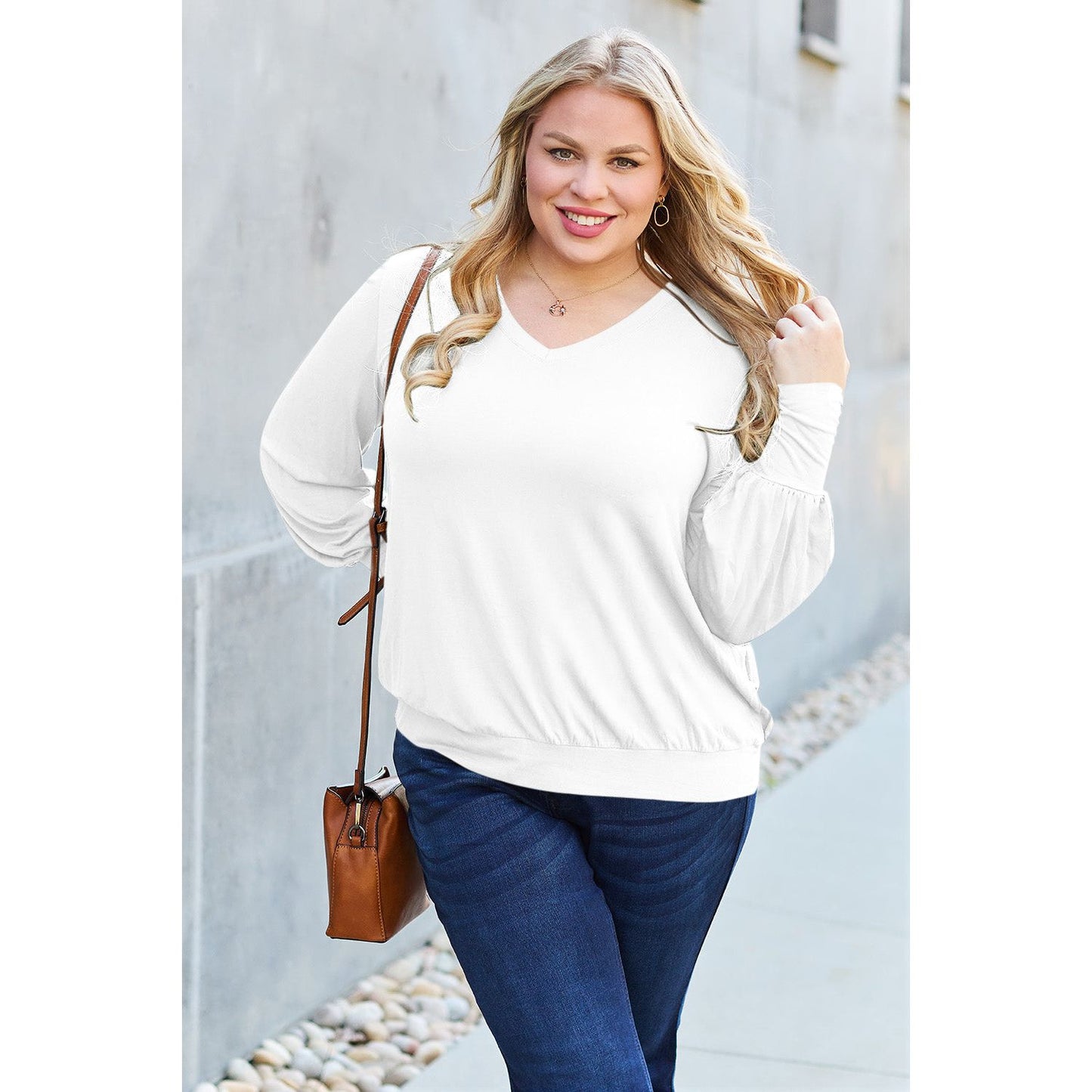 Basic Bae Full Size V-Neck Lantern Sleeve Top