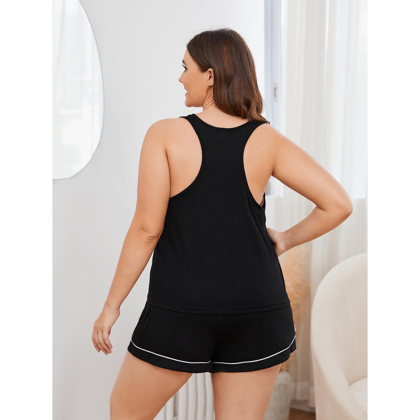 Plus Size Contrast Piping Racerback Tank and Shorts Lounge Set