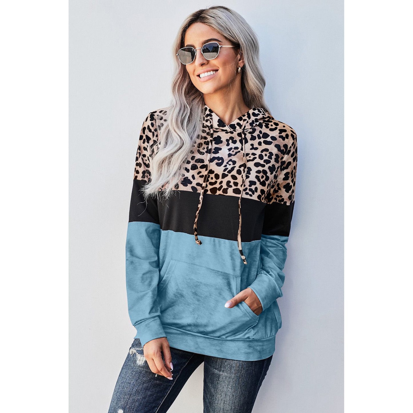 Leopard Color Block Hoodie