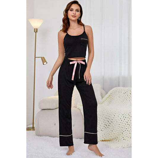 Contrast Trim Cropped Cami and Pants Loungewear Set