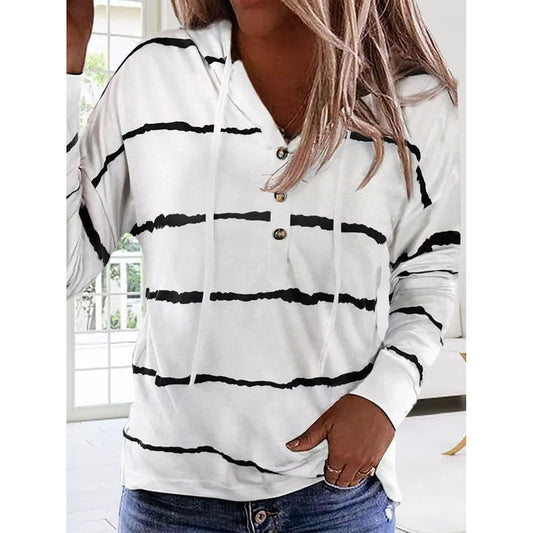 Drawstring Striped Long Sleeve Hoodie