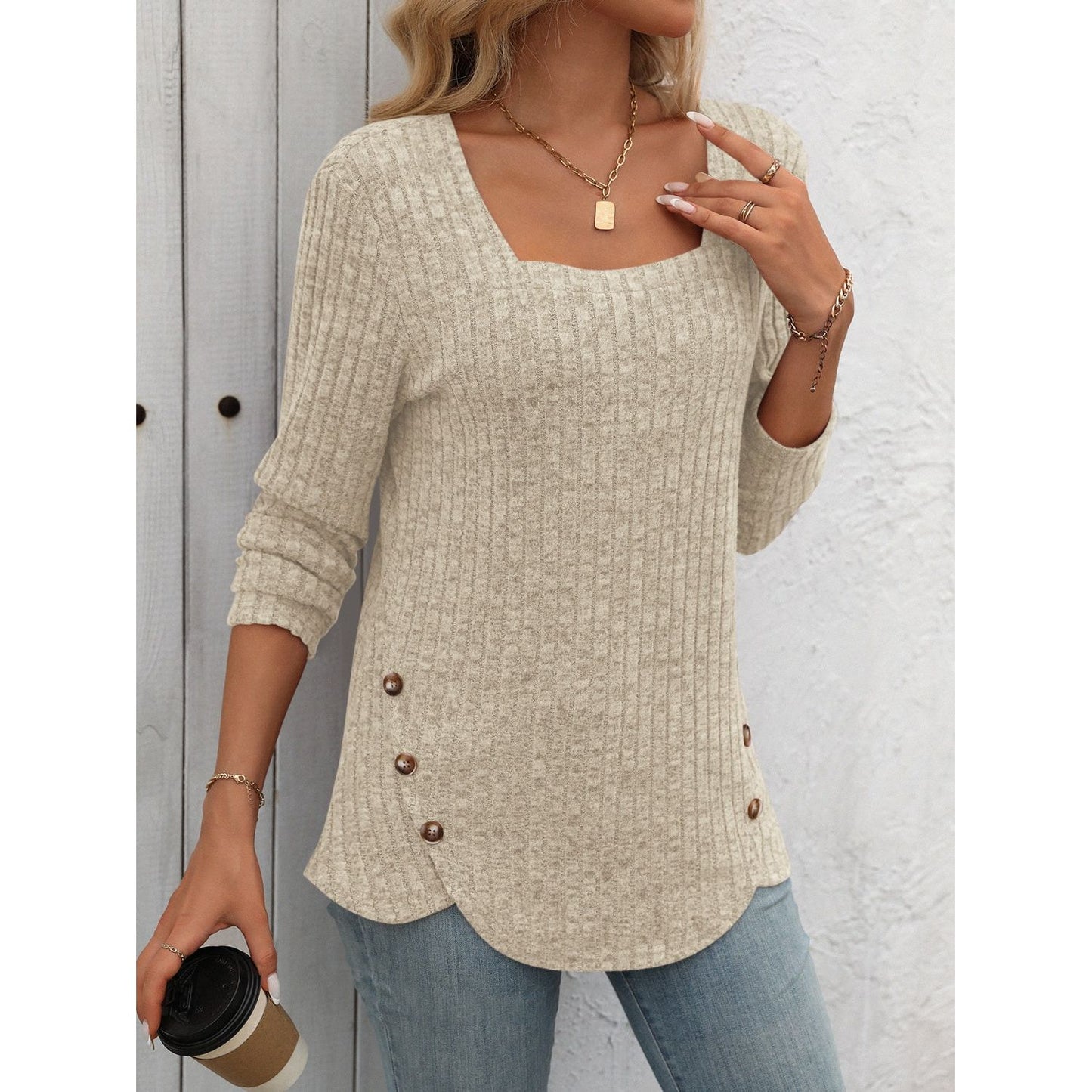 Mandy Square Neck Long Sleeve T-Shirt