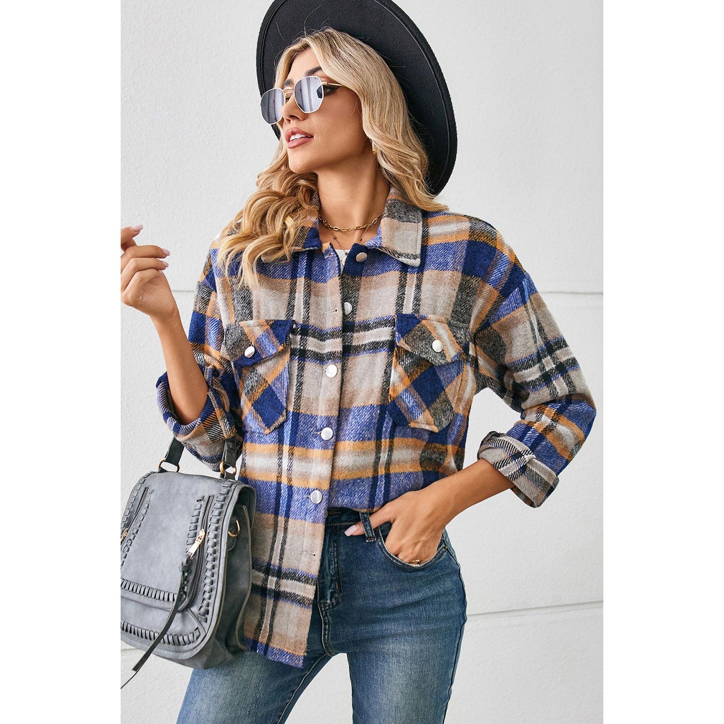 Button Down Collared Plaid Shacket