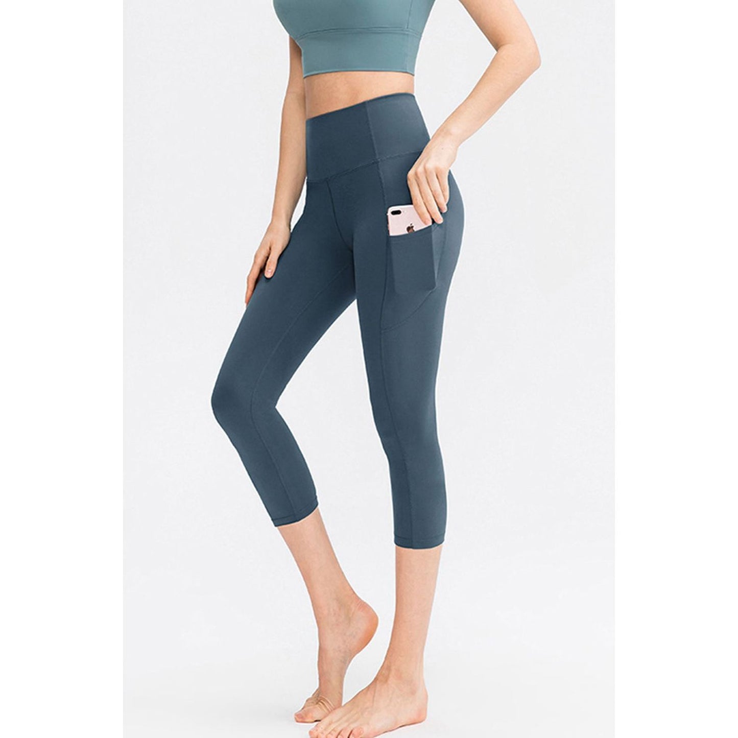 Wide Waistband Cropped Active Leggings with Pockets