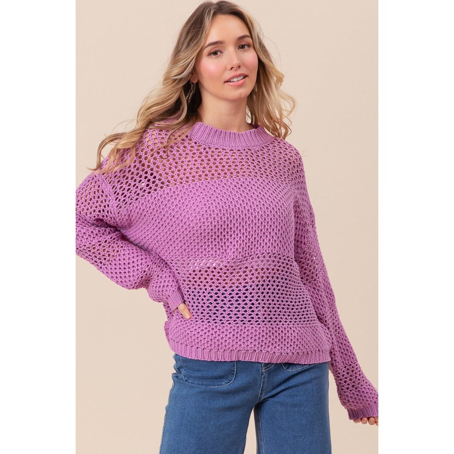 BiBi Openwork Long Sleeve Knit Top