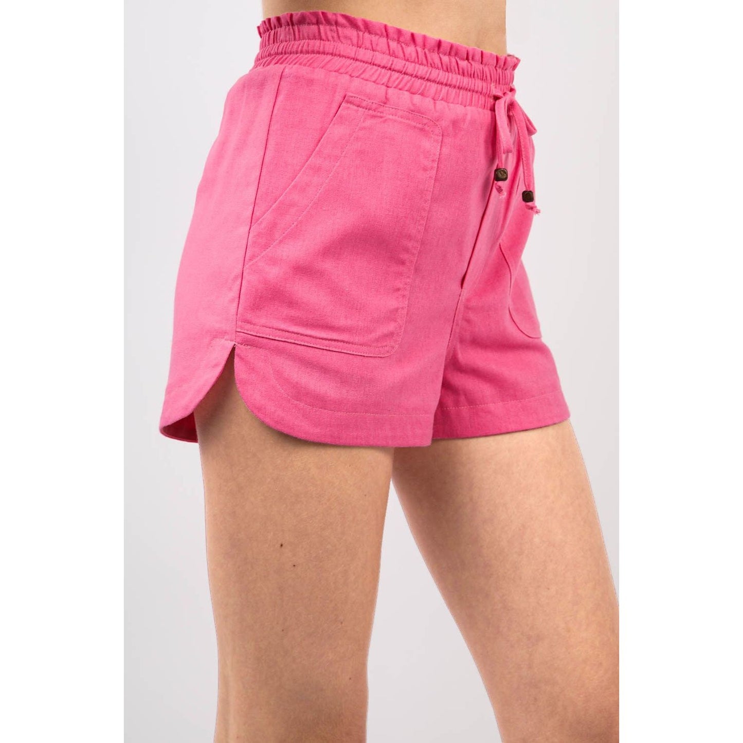 VERY J Drawstring Elastic Waist Linen Shorts