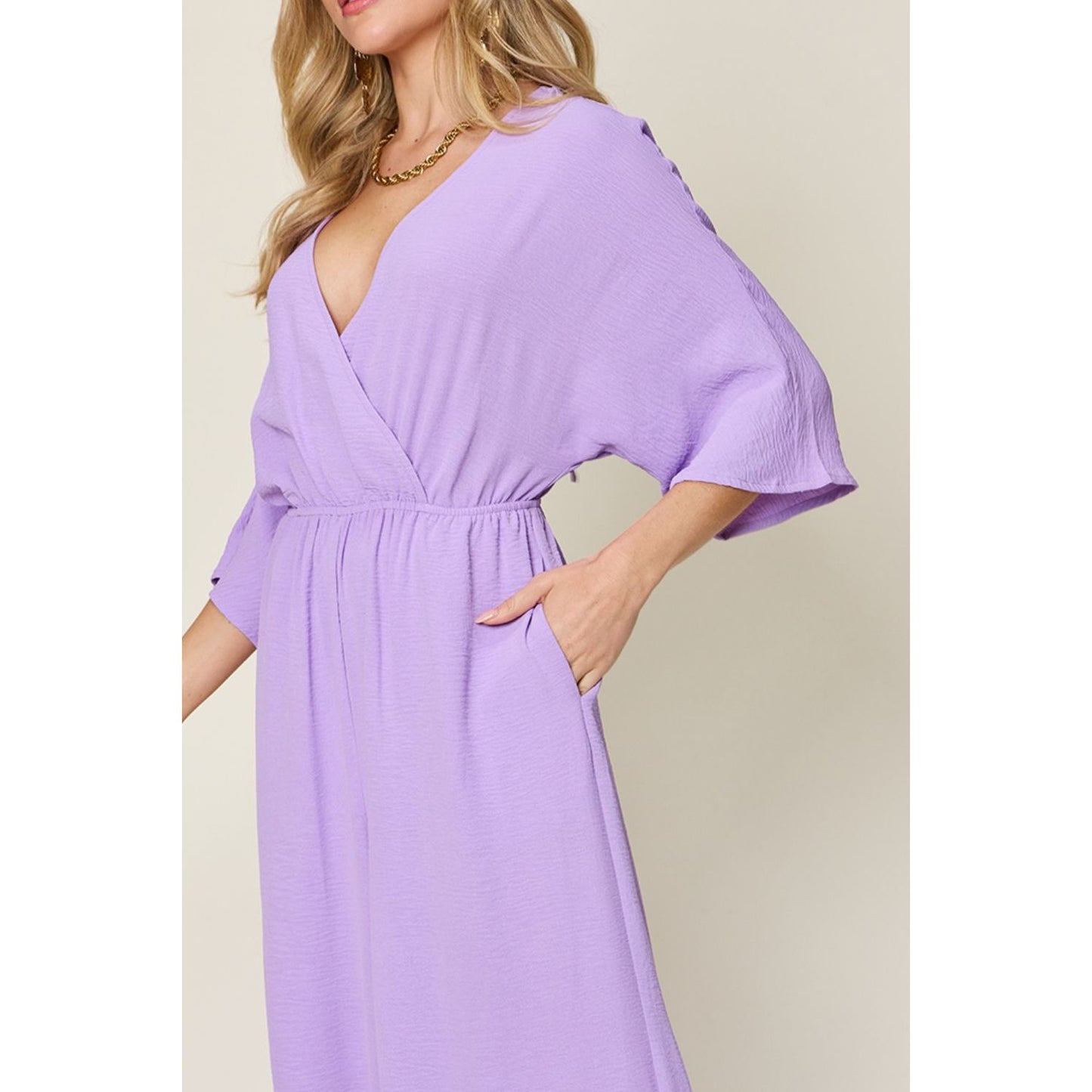 Double Take Full Size Surplice Wide Leg Jumpsuit with Pockets