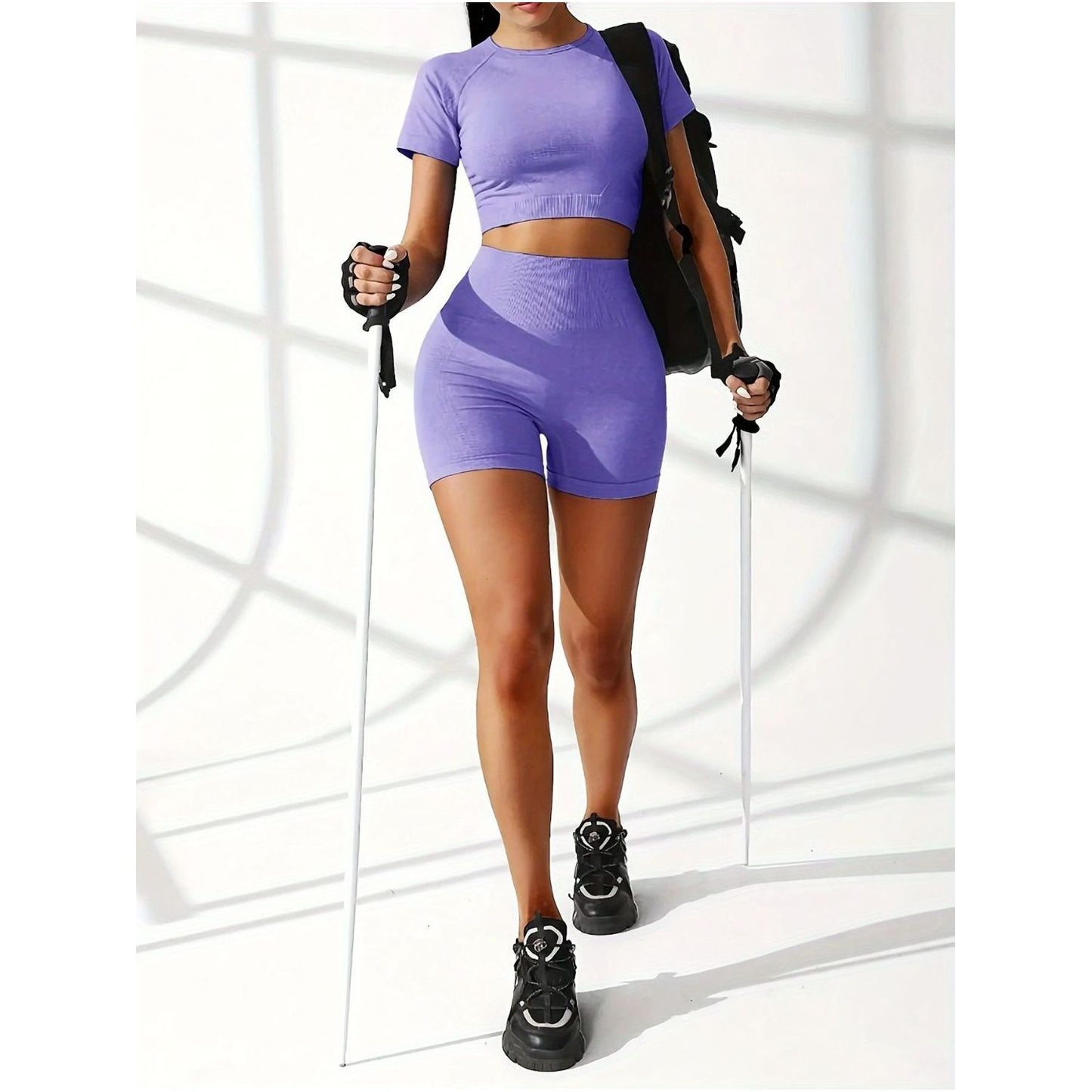 Round Neck Short Sleeve Top and Shorts Active Set