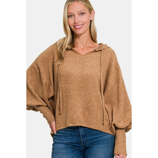 Zenana Brushed Hacci Drop Shoulder Cropped Hoodie