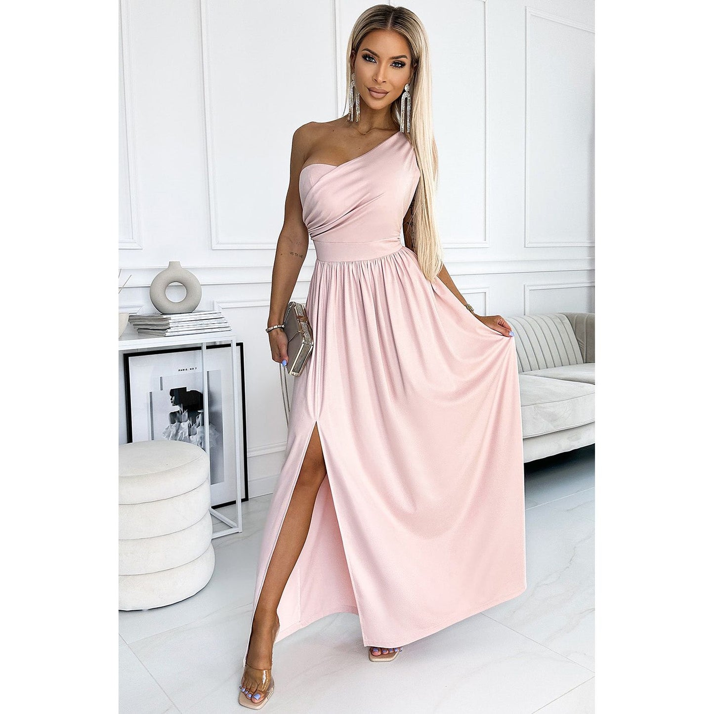 One-Shoulder Slit Maxi Dress