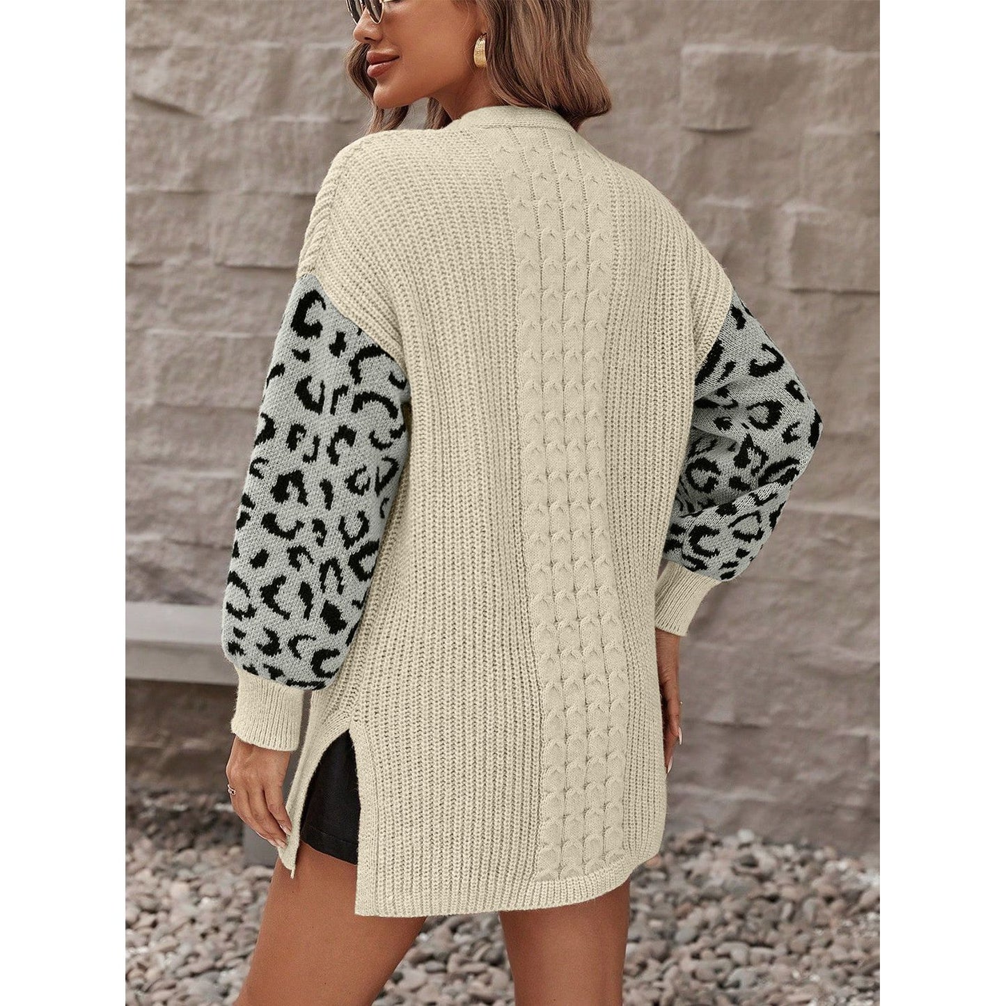 Pocketed Leopard Open Front Cardigan