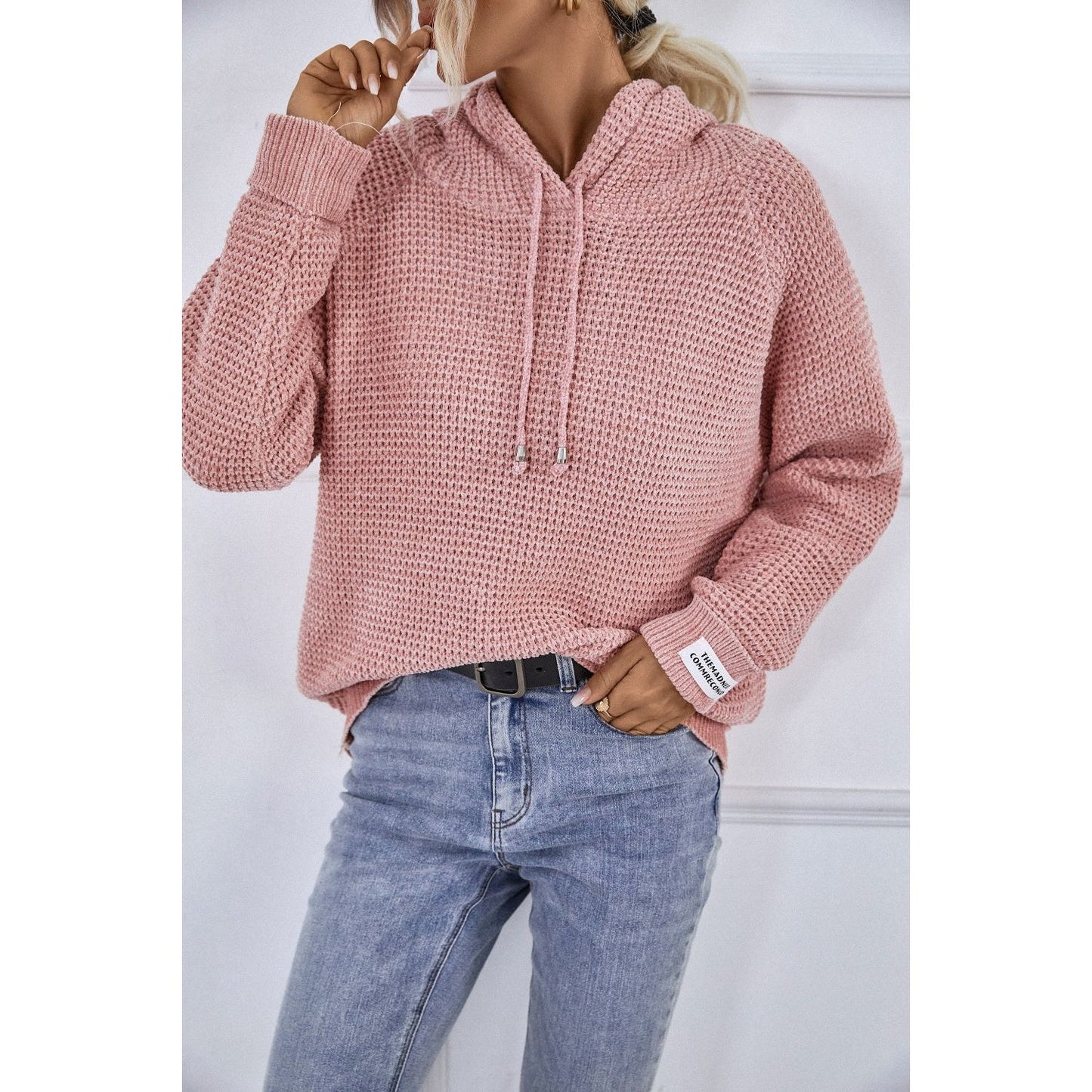 Drawstring Long Sleeve Hooded Sweater