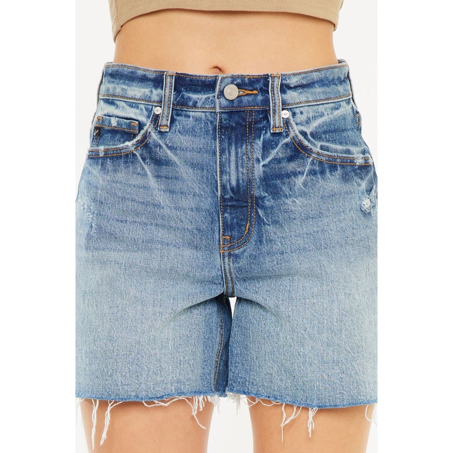 Kancan Full Size Raw Hem High Waist Denim Shorts