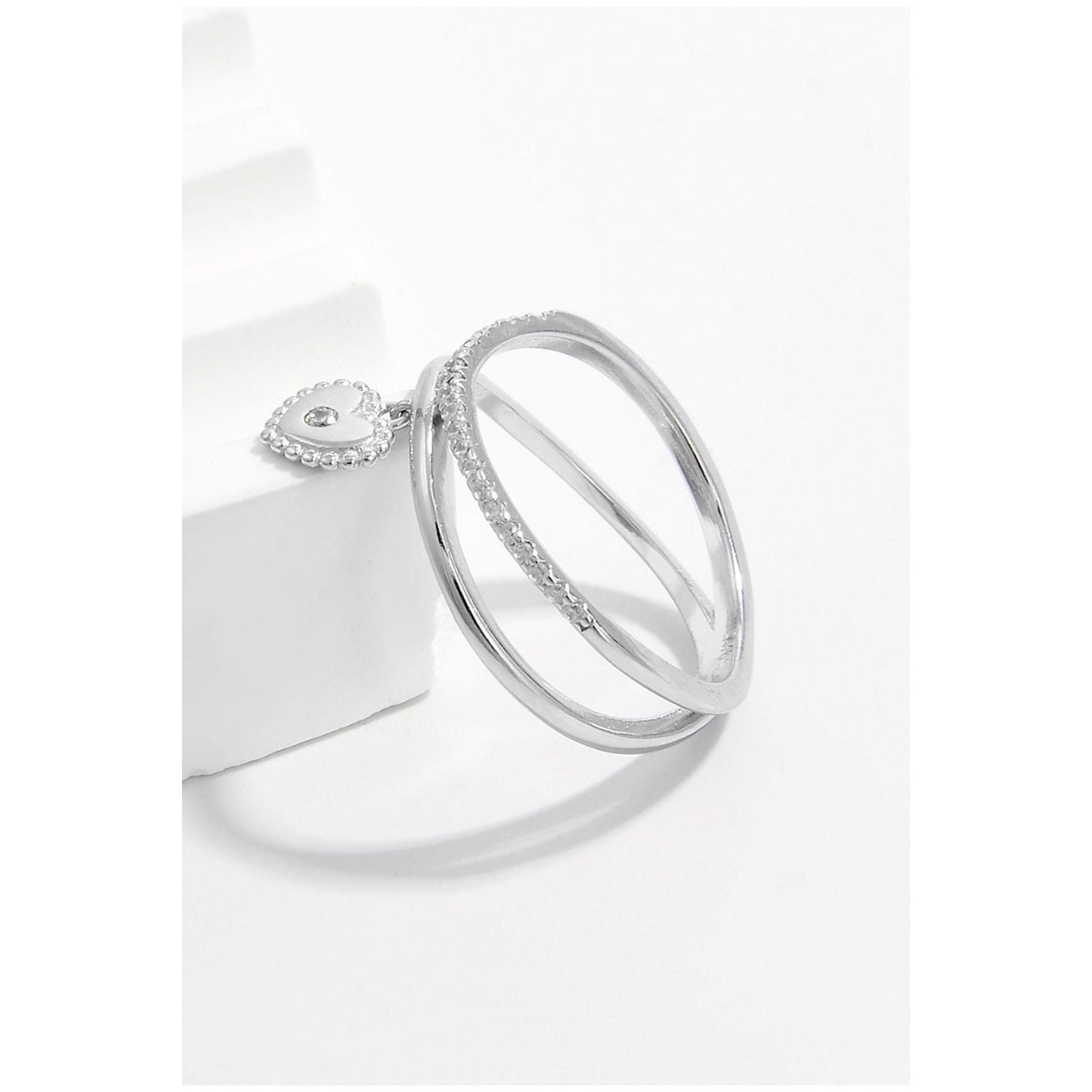 925 Sterling Silver Zircon Heart Charm Ring