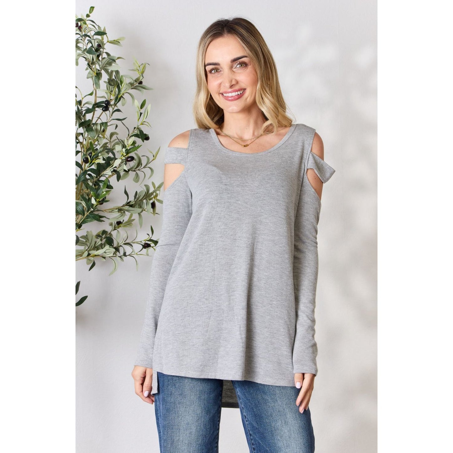 Hailey & Co Cutout Cold Shoulder Long Sleeve Top