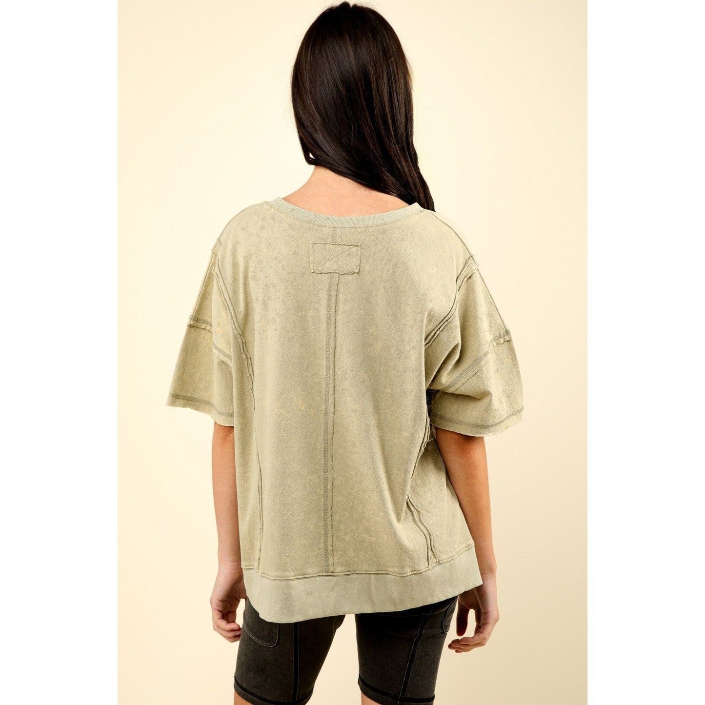 VERY J Round Neck Exposed Seam Slit T-Shirt