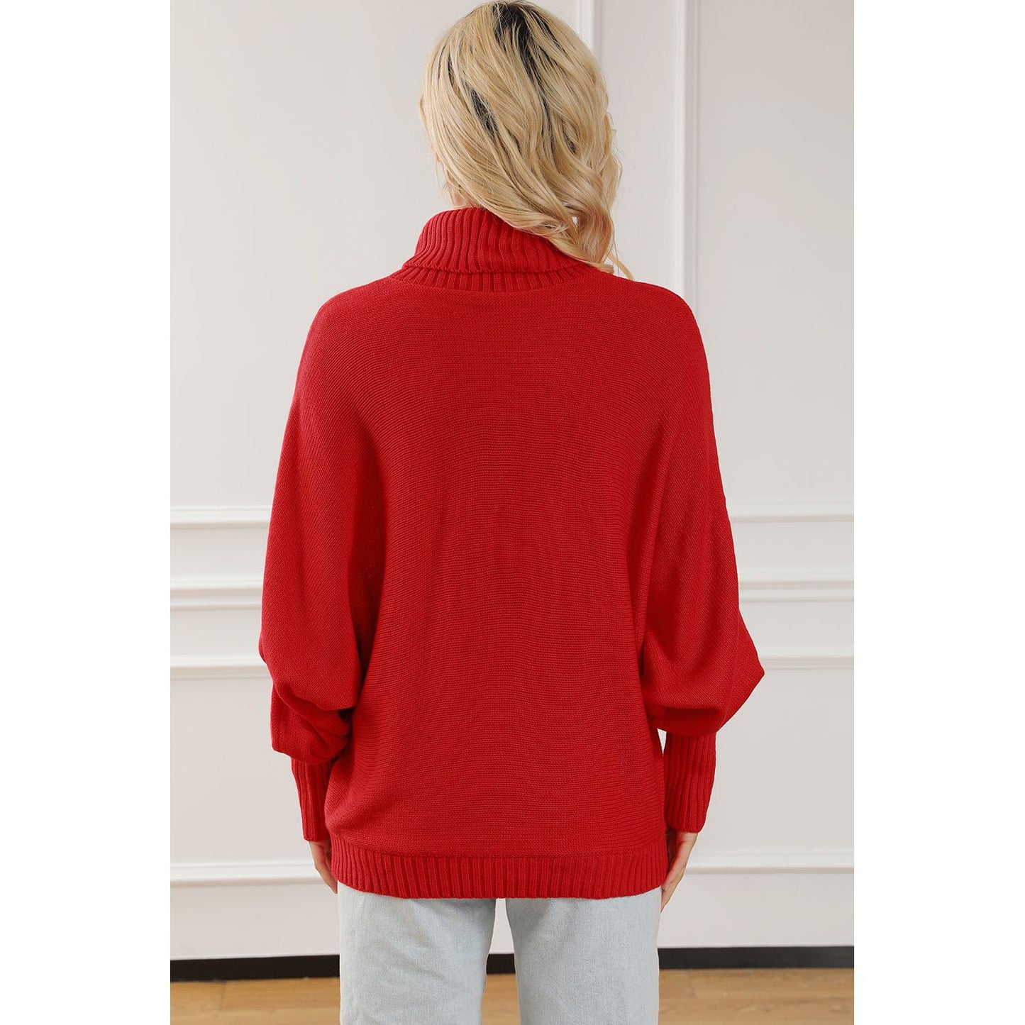 Merry Letter Embroidered High Neck Sweater