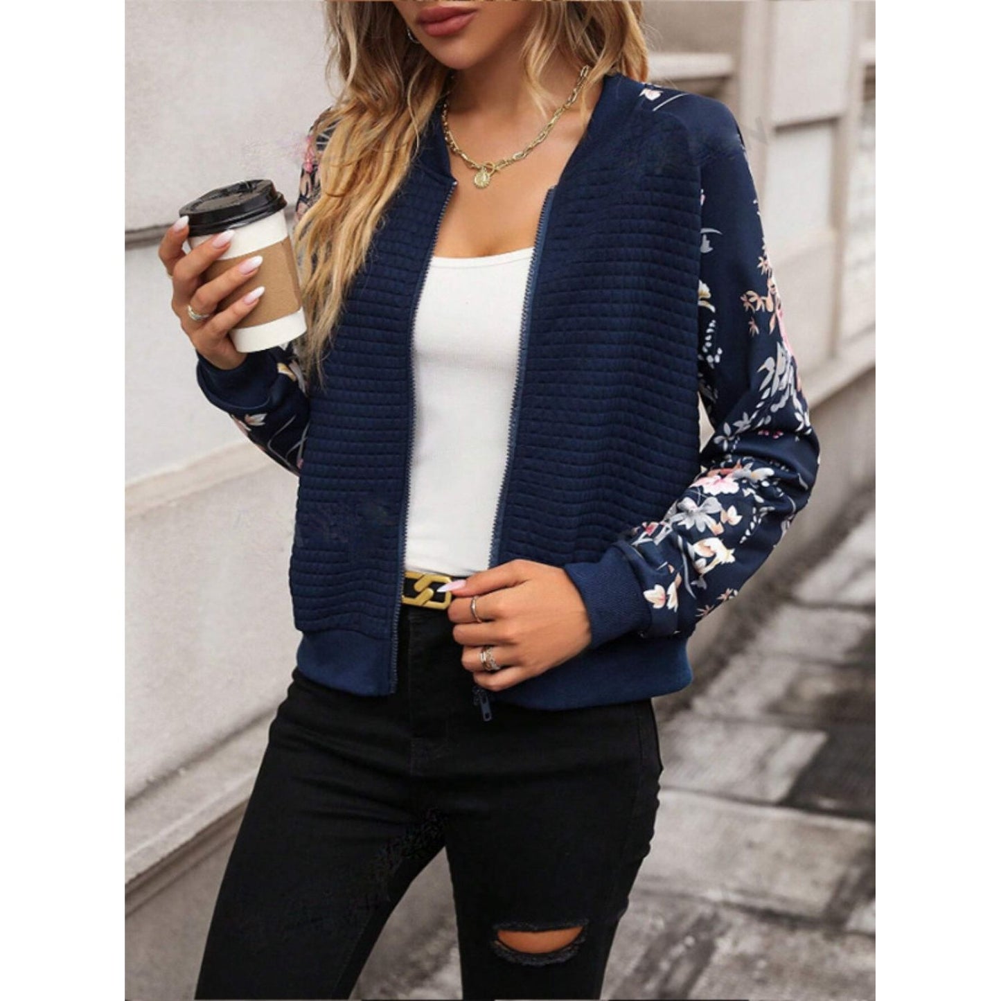 Printed Zip Up Long Sleeve Jacket