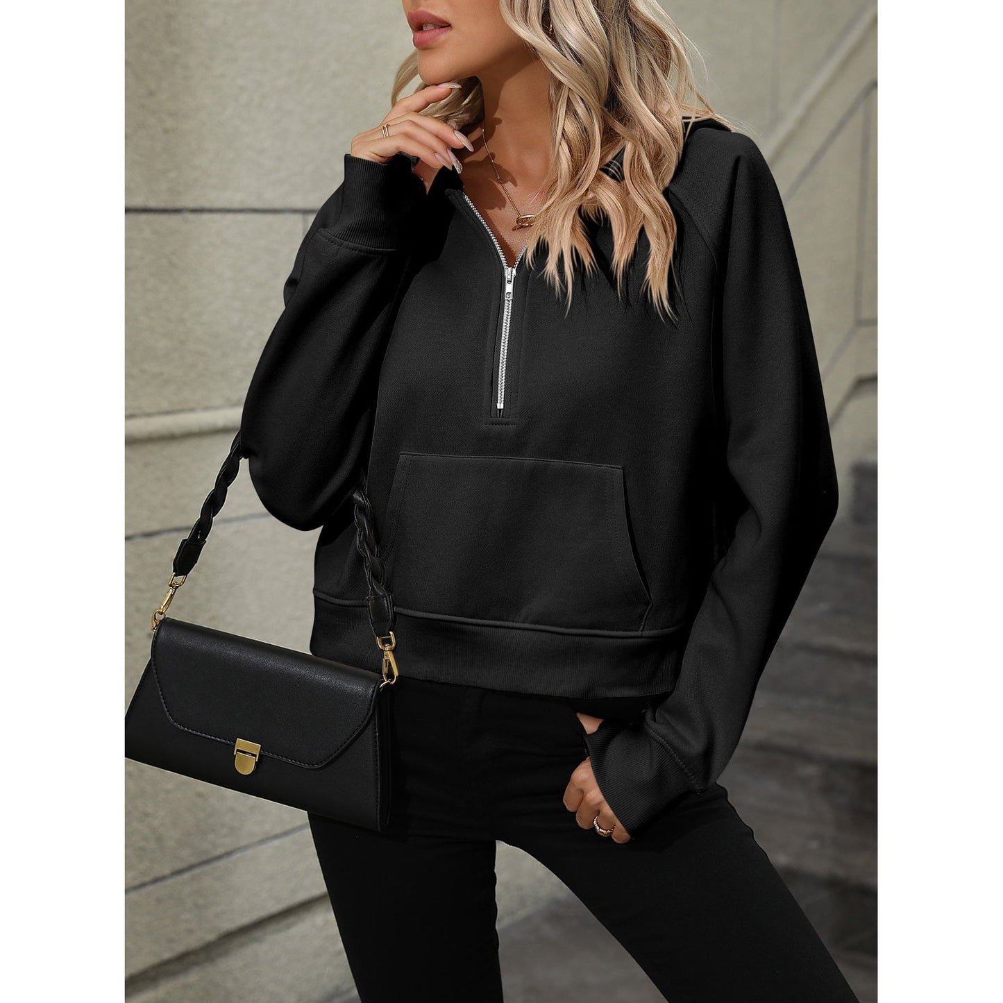 Mandy Raglan Sleeve Zip-Up Hoodie with Pocket