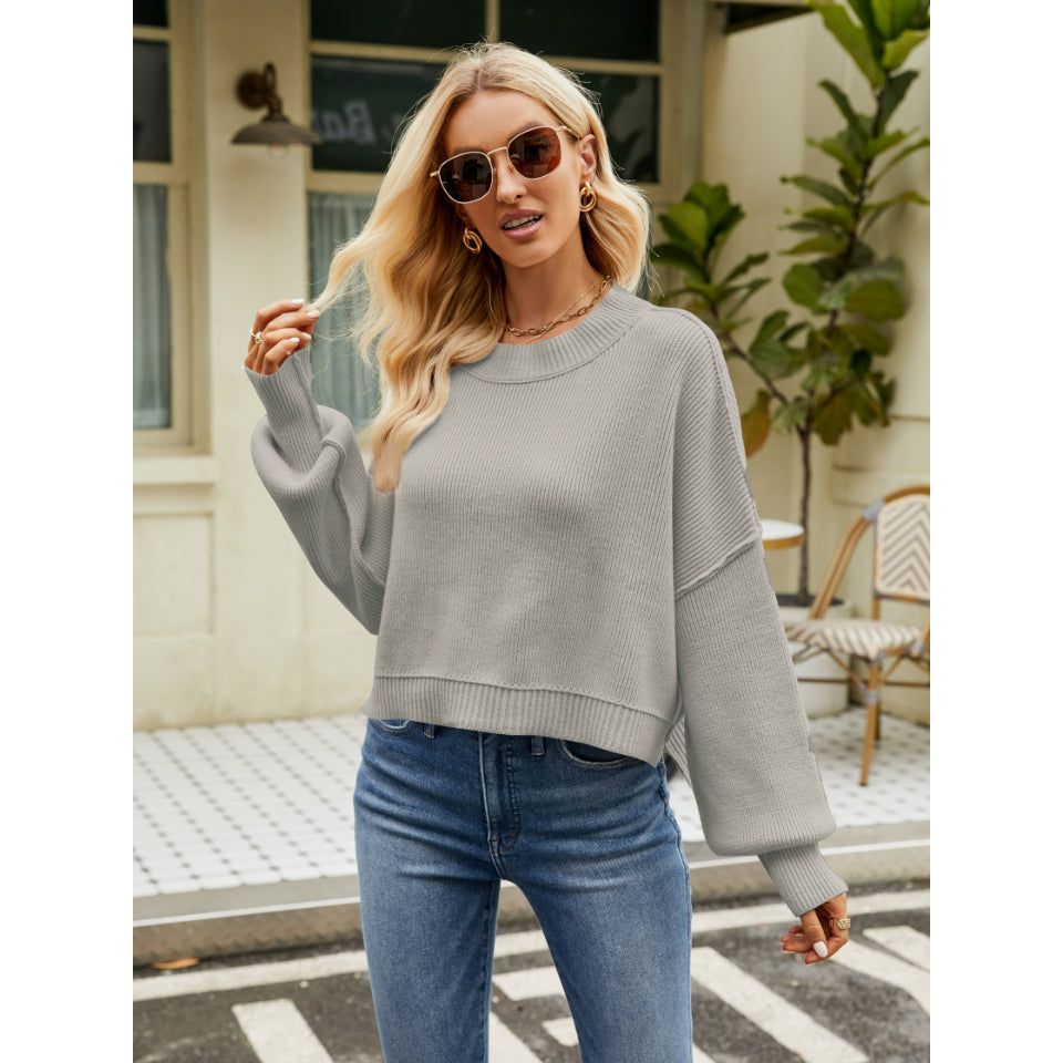 Round Neck Lantern Sleeve Sweater