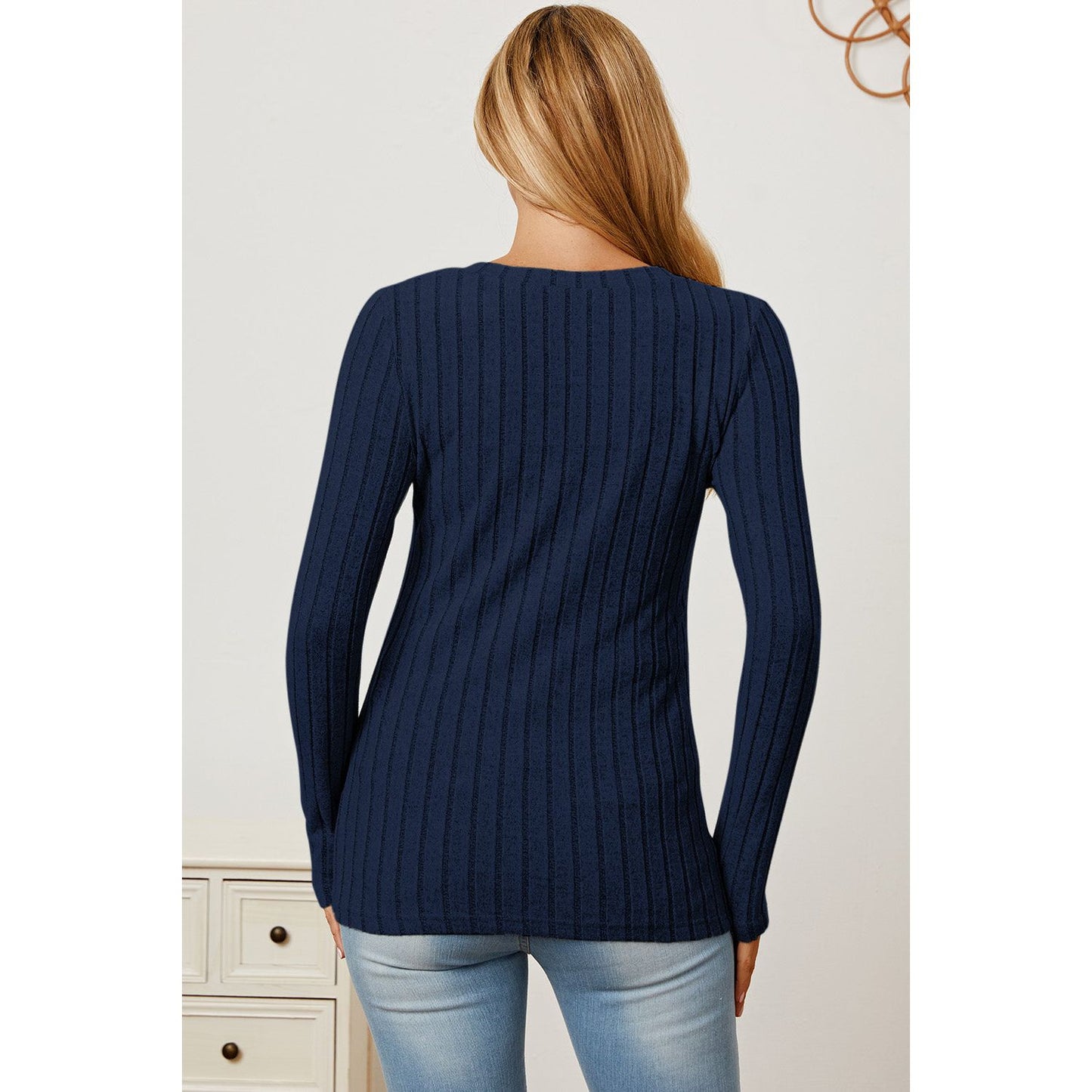 Basic Bae Full Size Ribbed V-Neck Long Sleeve T-Shirt