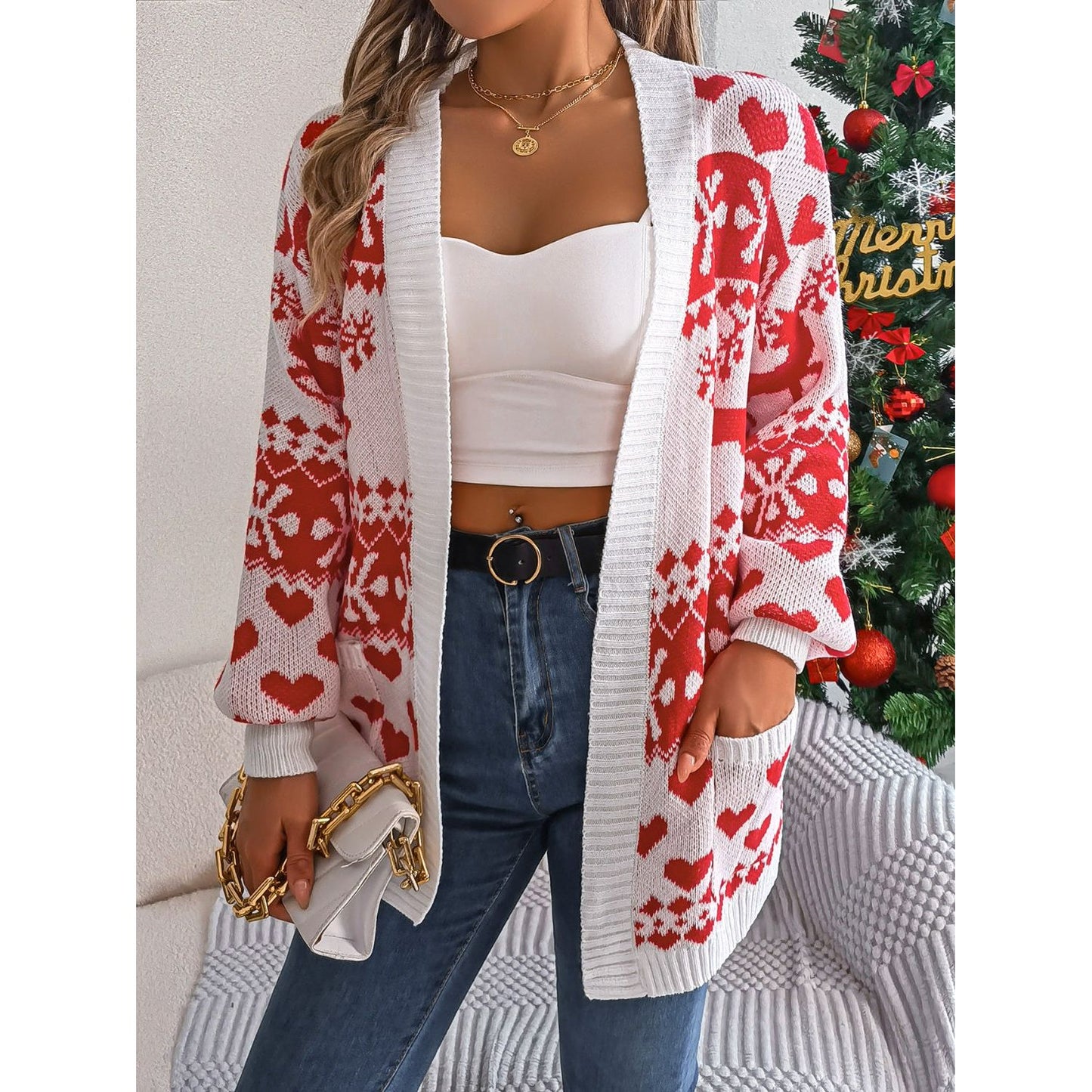 Pocketed Open Front Long Sleeve Cardigan