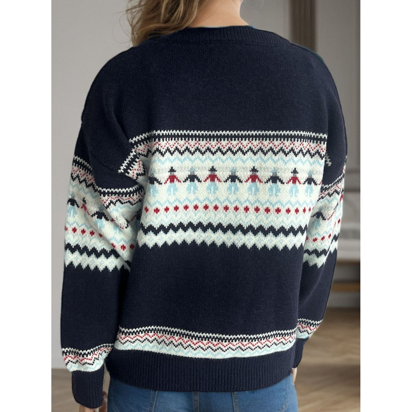 Contrast Round Neck Dropped Shoulder Sweater