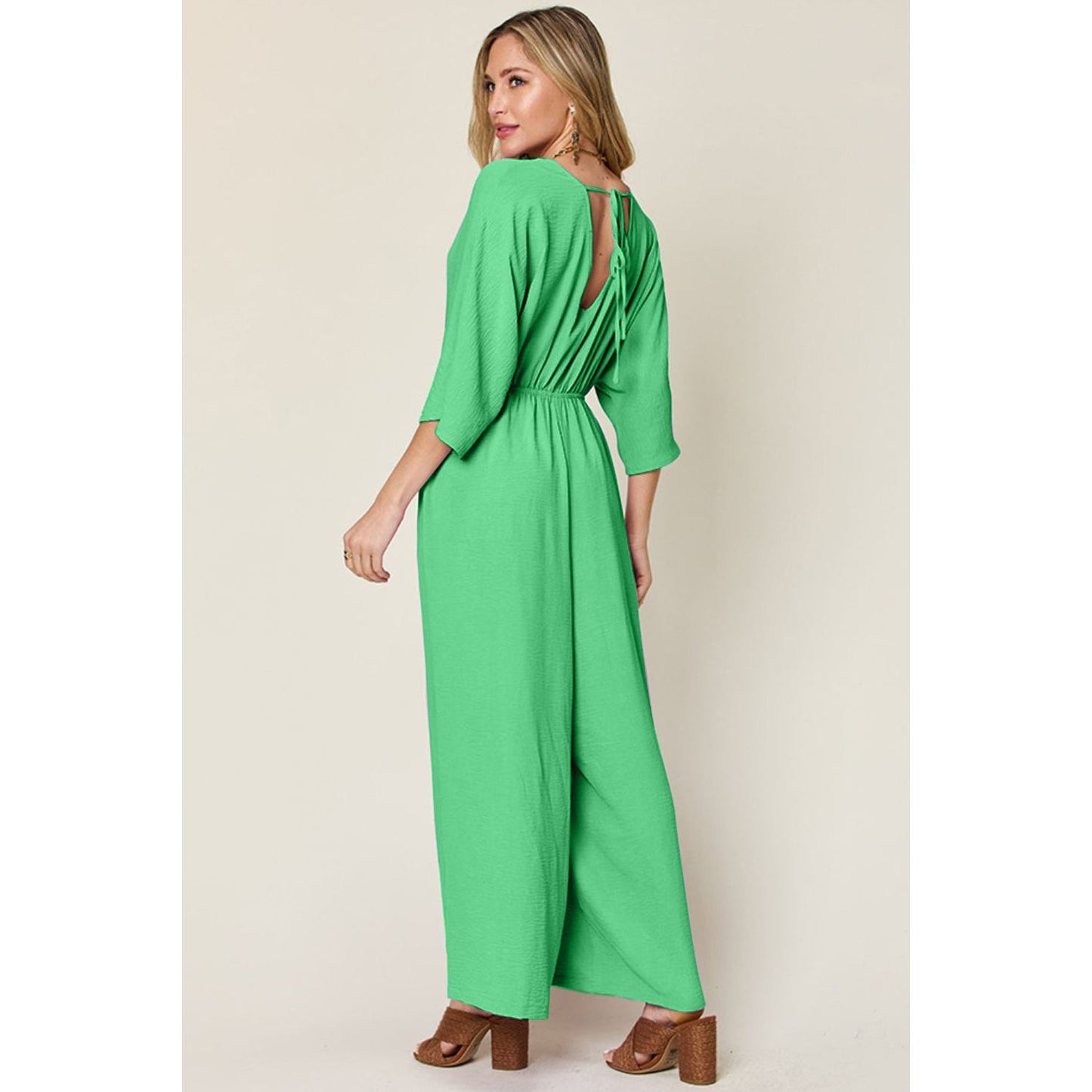 Double Take Full Size Surplice Wide Leg Jumpsuit with Pockets