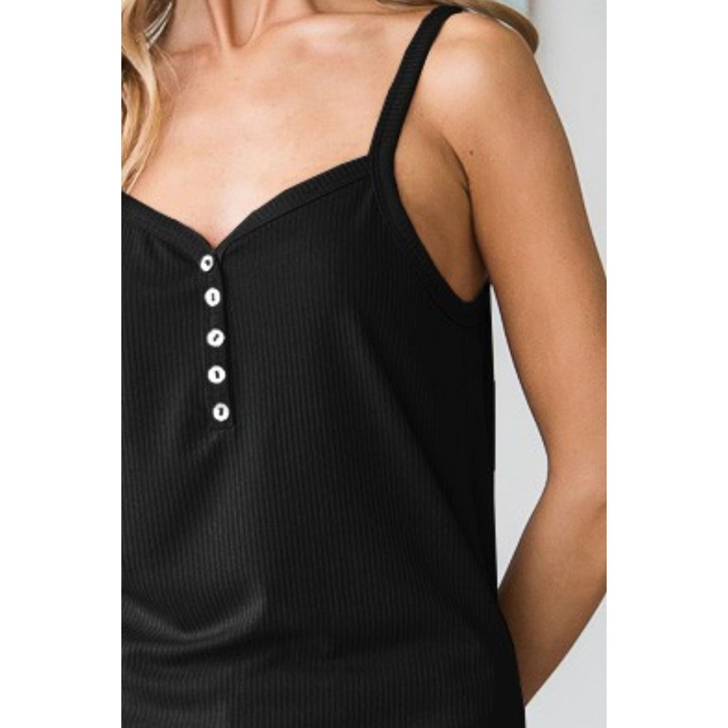 Heimish Full Size Quarter Button Ribbed Cami