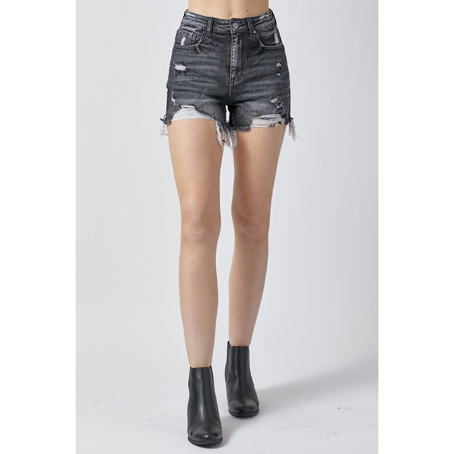 RISEN Full Size High Rise Distressed Denim Shorts