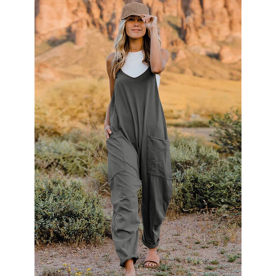 Double Take Full Size Sleeveless V-Neck Pocketed Jumpsuit