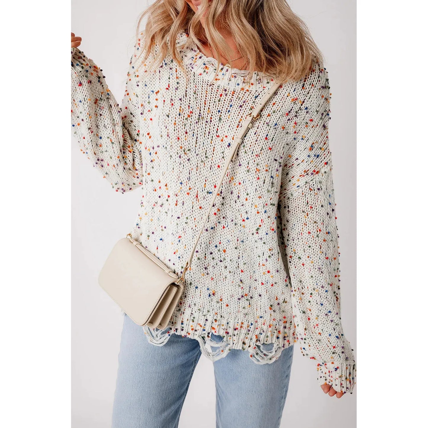 Confetti Round Neck Dropped Shoulder Sweater