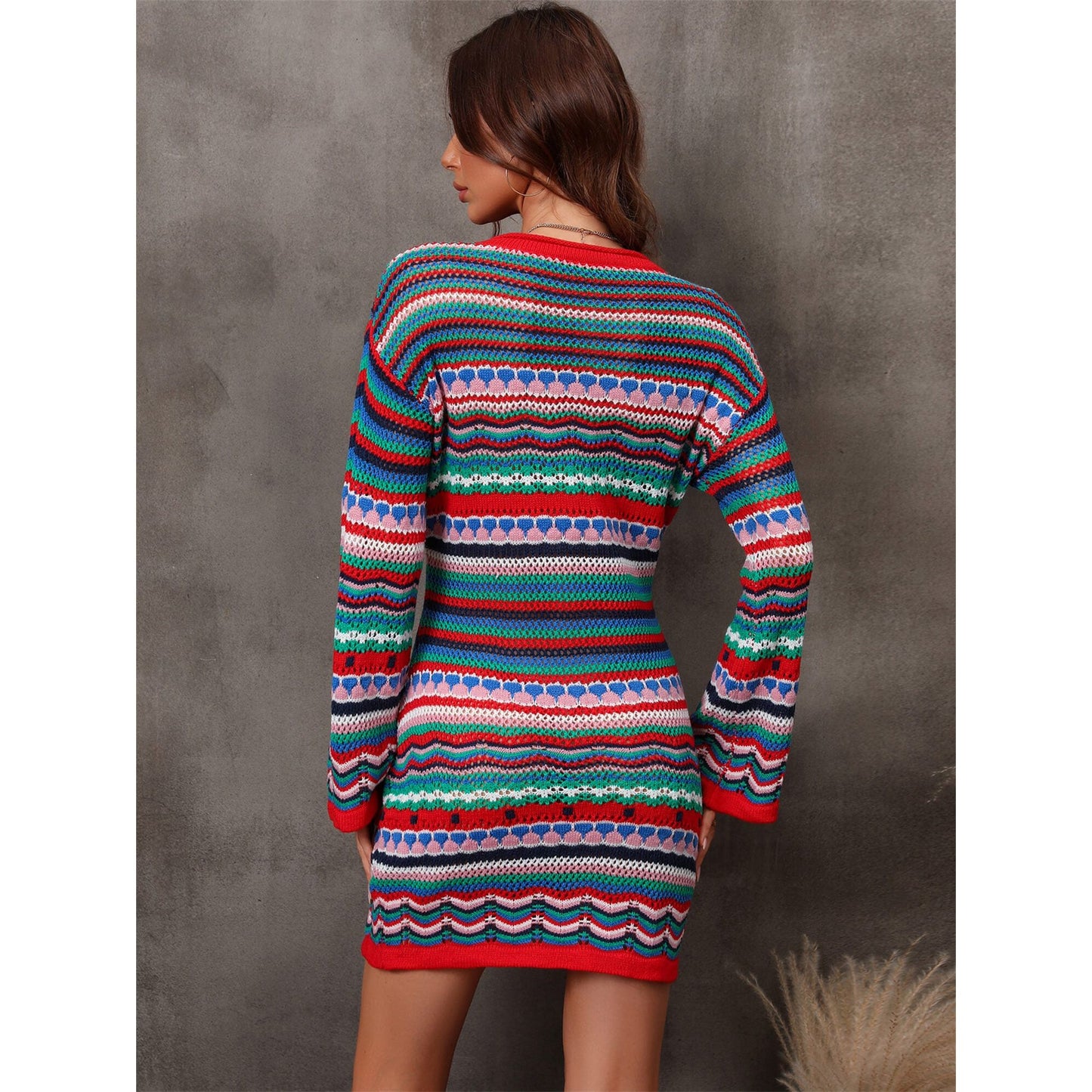 Angel Wings Multicolored Stripe Dropped Shoulder Sweater Dress