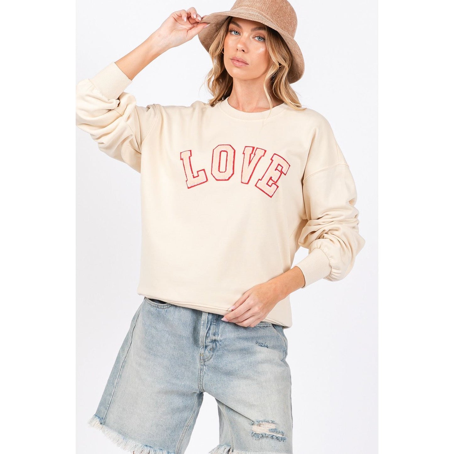 SAGE + FIG LOVE Path Applique Drop Shoulder Sweatshirt