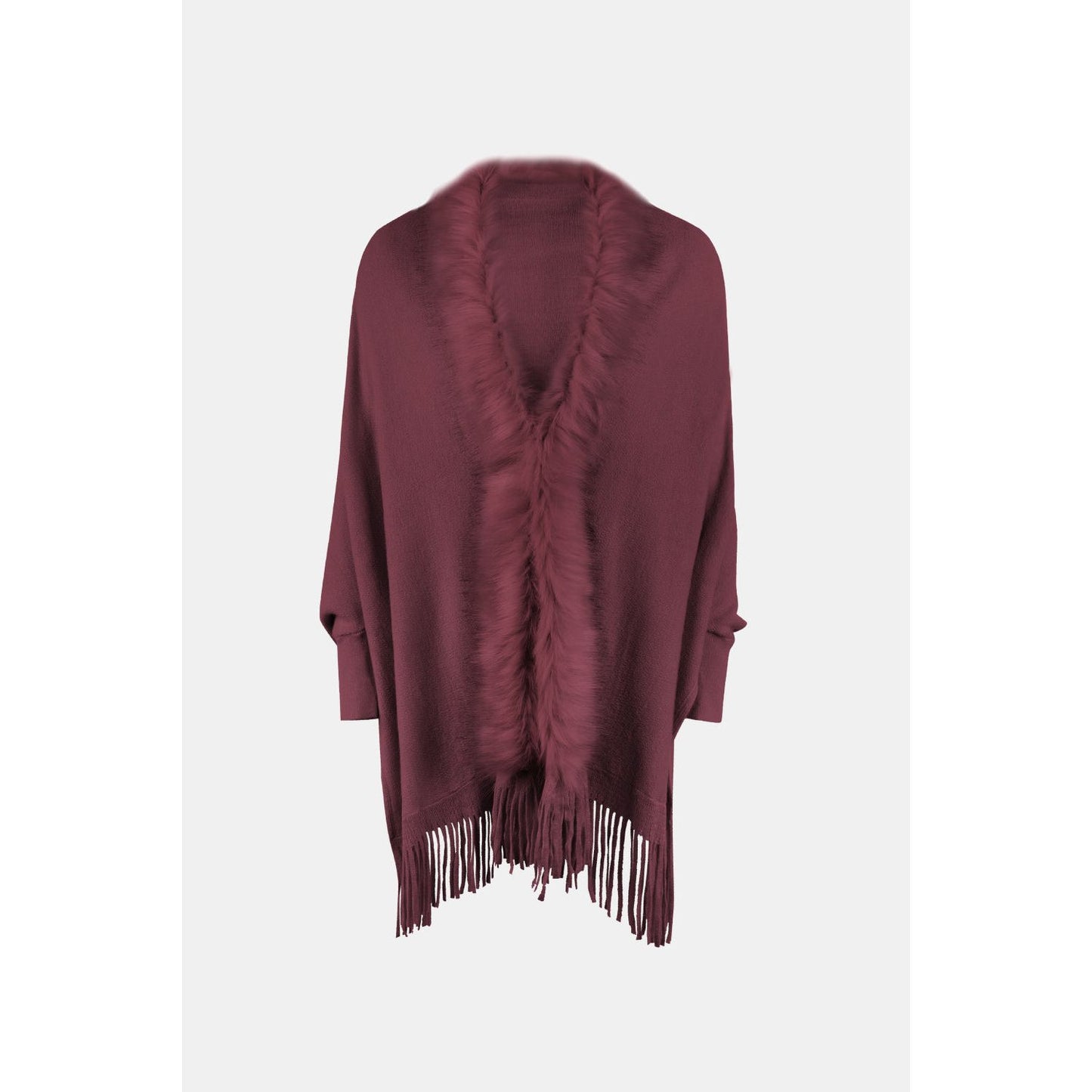 Fringe Open Front Long Sleeve Poncho