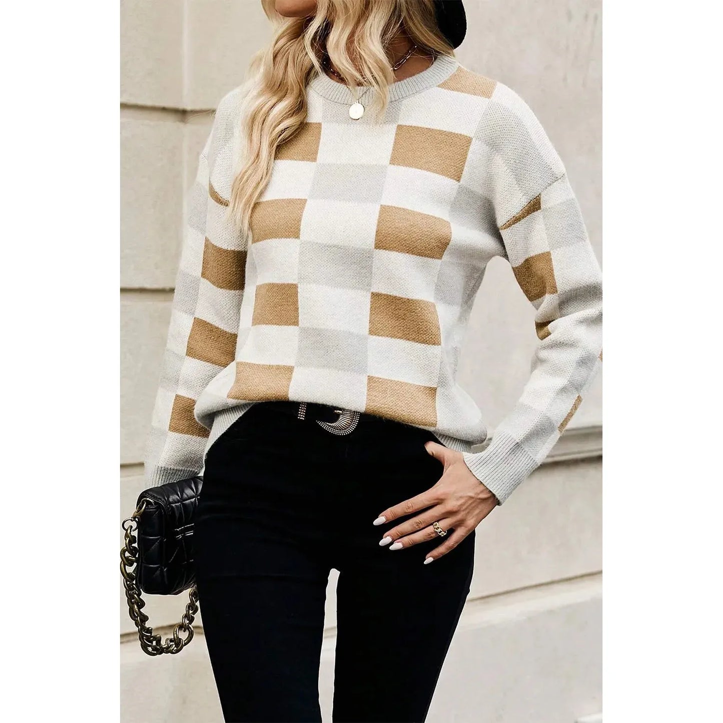 Color Block Round Neck Sweater