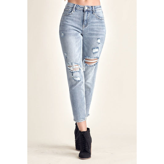 RISEN Distressed Slim Cropped Jeans