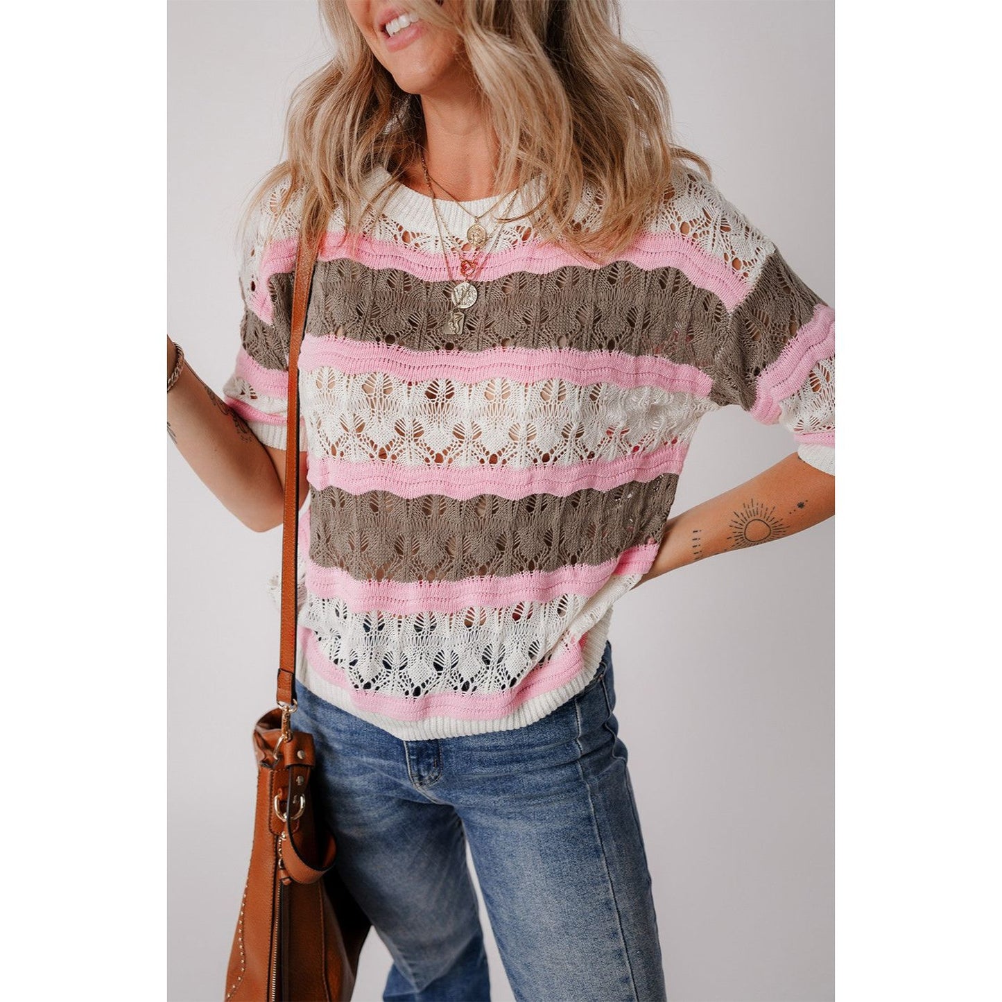 Color Block Round Neck Knit Top