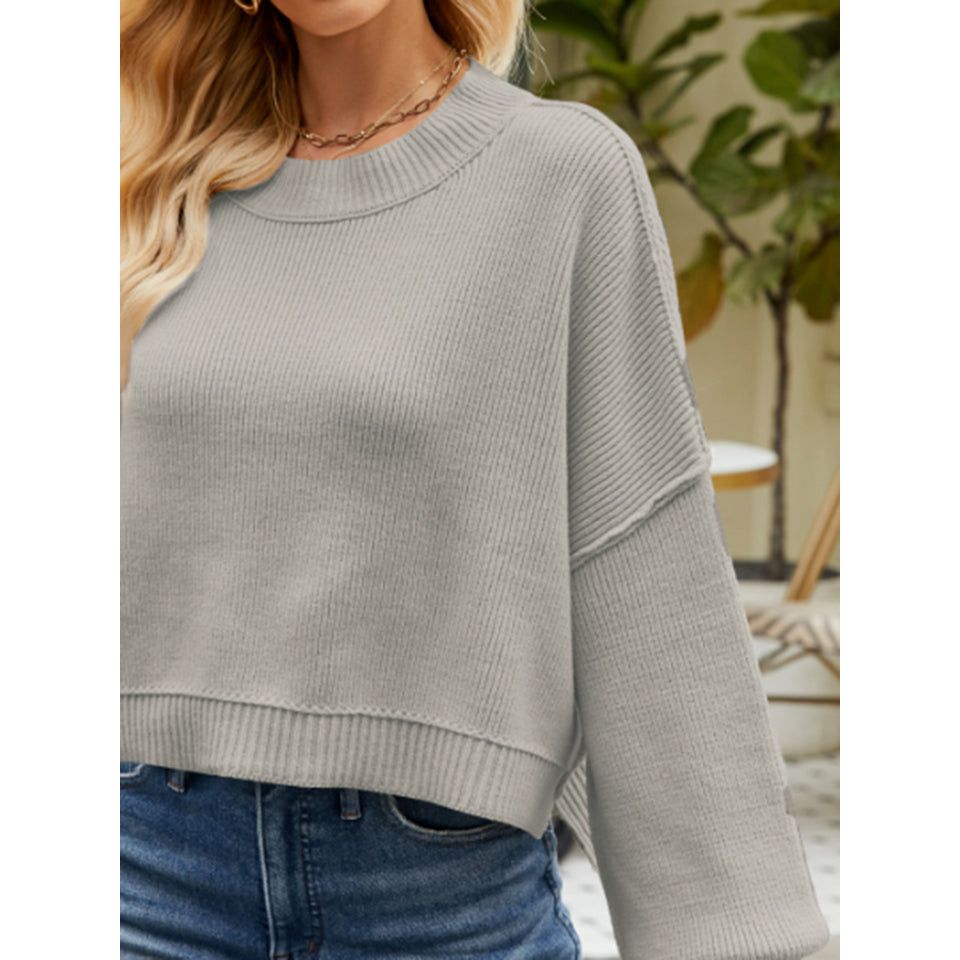 Round Neck Lantern Sleeve Sweater