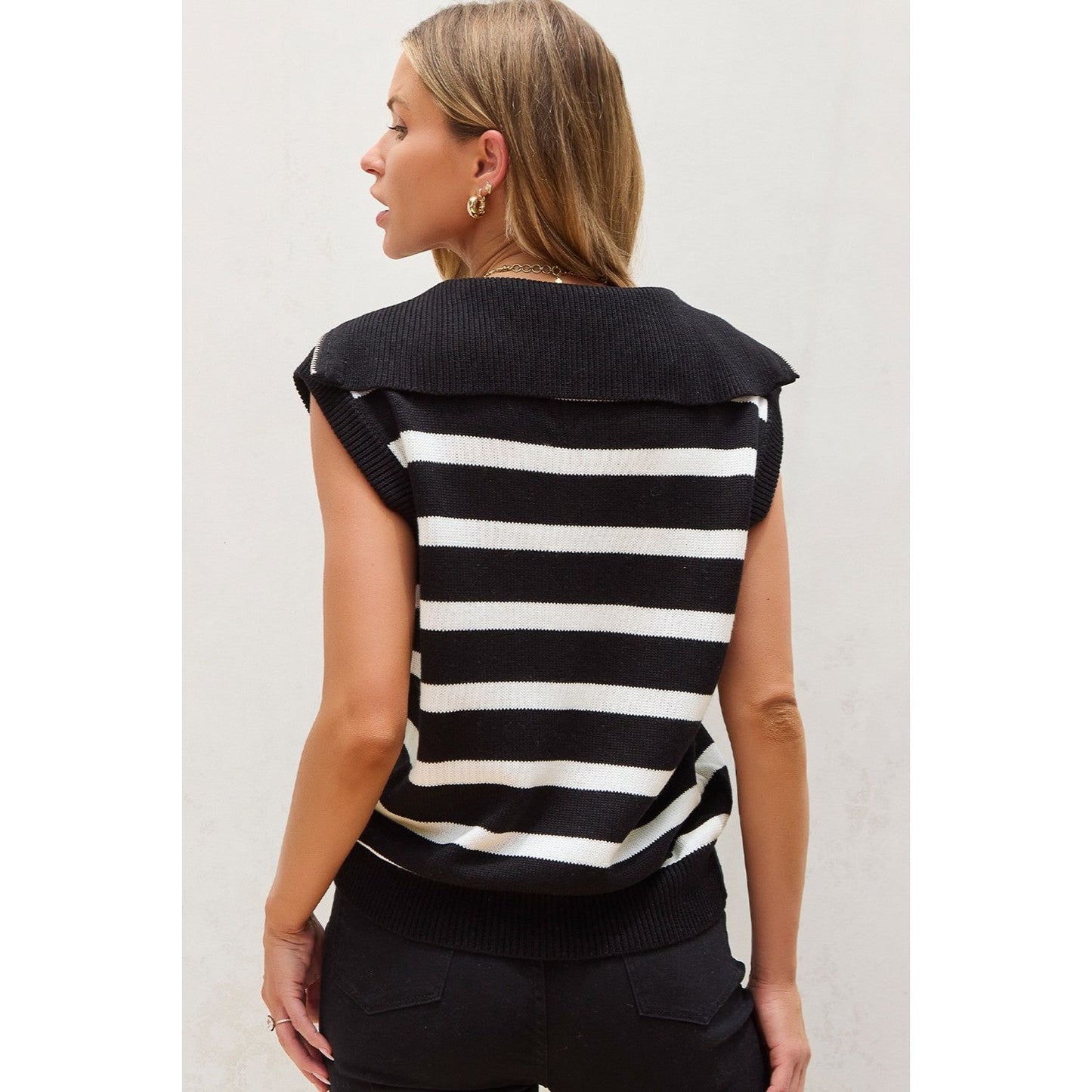 Striped Half Zip Sweater Vest