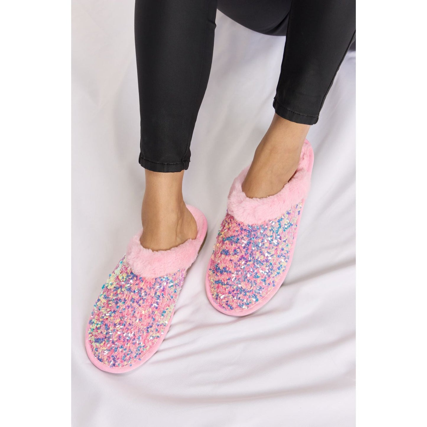 Forever Link Sequin Plush Round Toe Slippers