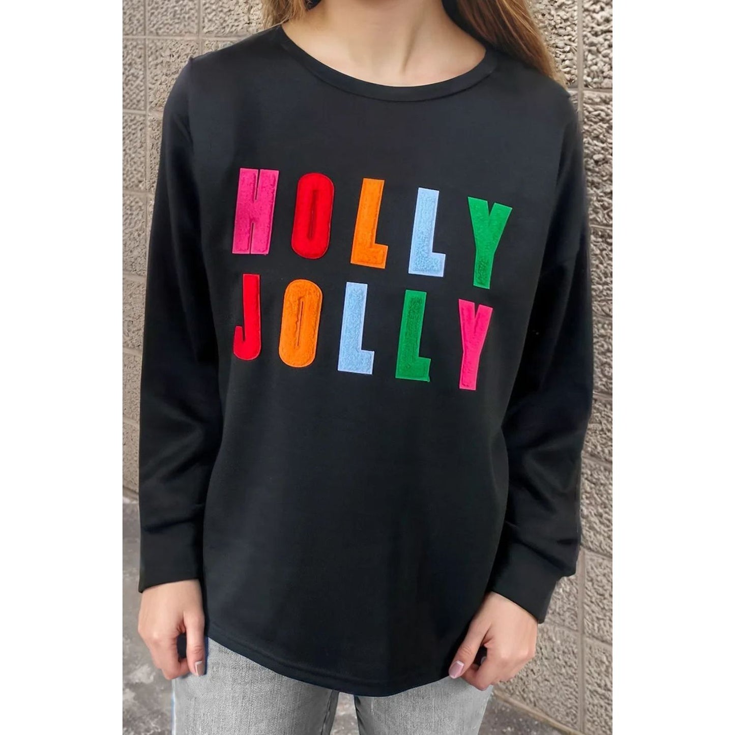 HOLLY JOLLY Round Neck Long Sleeve Top